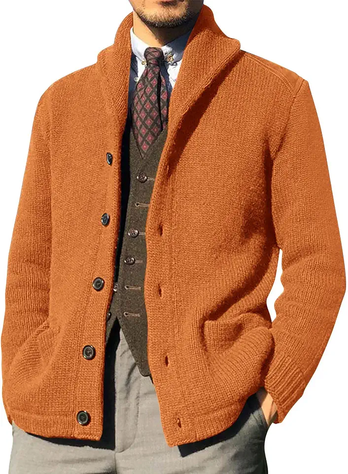 Runcati Mens Cardigan Sweater Shawl Collar Cable Knit Cardigans