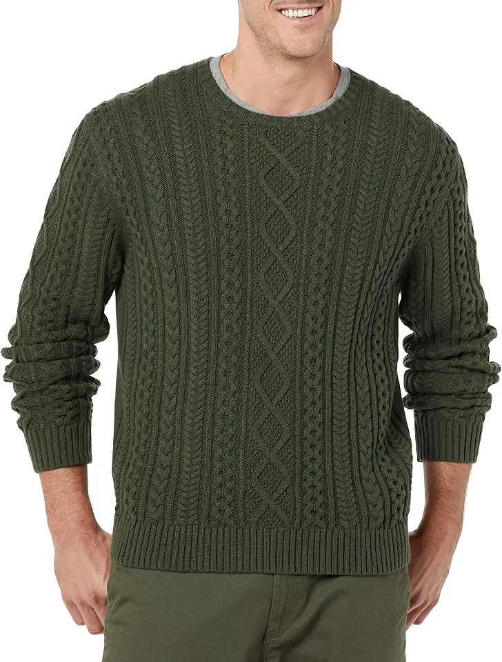 OEKO-TEX STANDARD 100 Amazon Essentials Men's Long-Sleeve 100% Cotton Knitted Fisherman Cable Crewneck Sweater