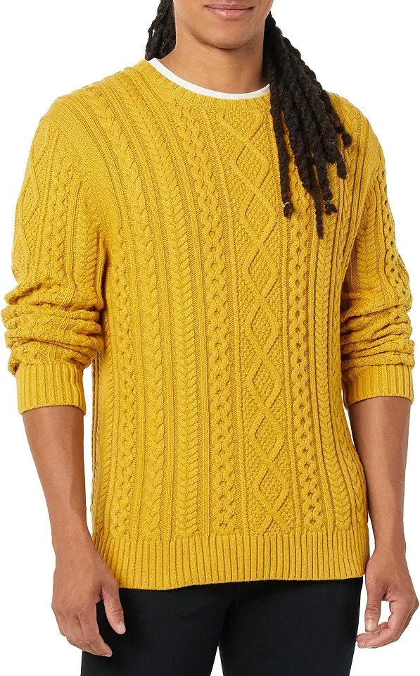 OEKO-TEX STANDARD 100 Amazon Essentials Men's Long-Sleeve 100% Cotton Knitted Fisherman Cable Crewneck Sweater