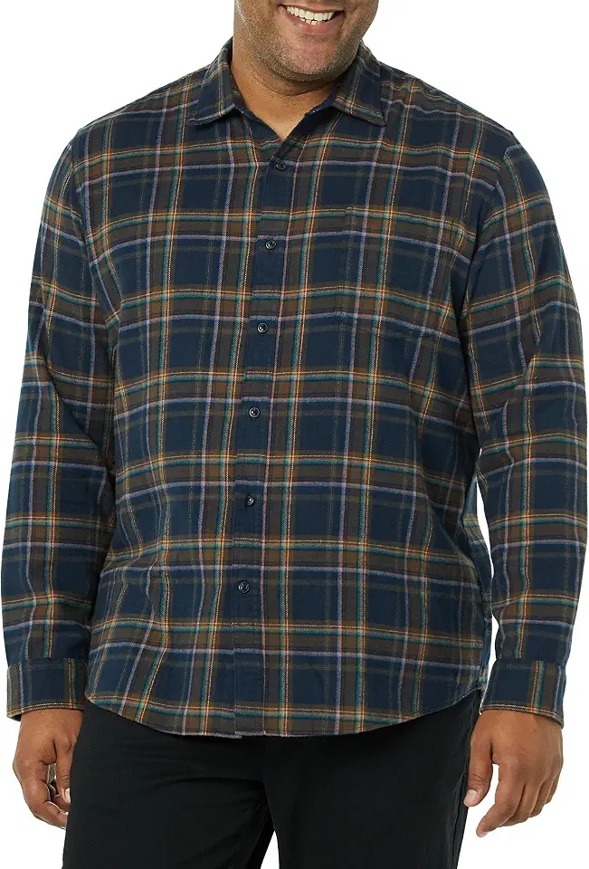 Amazon Essentials Men's Regular Fit Long-Sleeve Flannel Shirt, Soft Brushed Cotton, Lightweight yet Warm