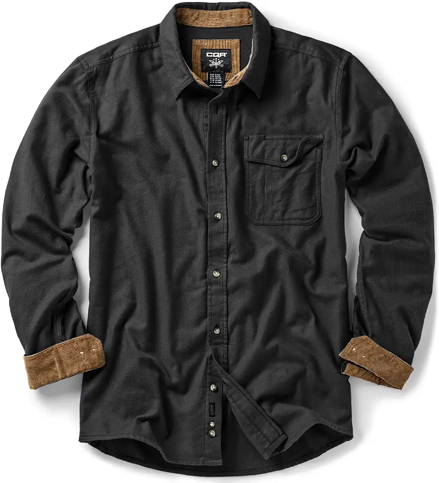 CQR Men's 100% All Cotton Button Down Flannel Shirts, Long Sleeve Brushed Warm Soft Casual Outdoor Plaid Shirt