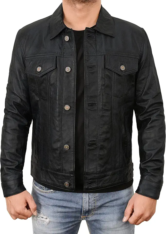 Leather Trucker Jacket Men - Real Lambskin Shirt Style Jacket