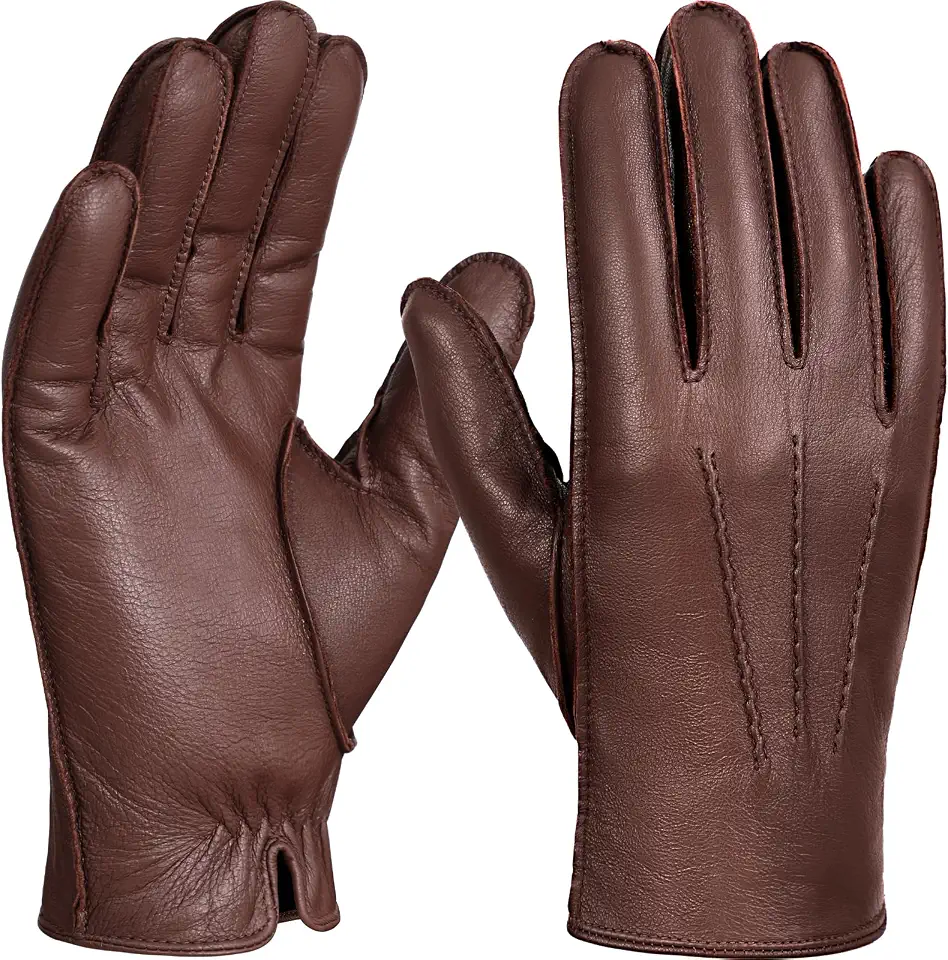 GSG Fur Lined Leather Gloves for Men, Winter Driving Gloves,Sheepskin