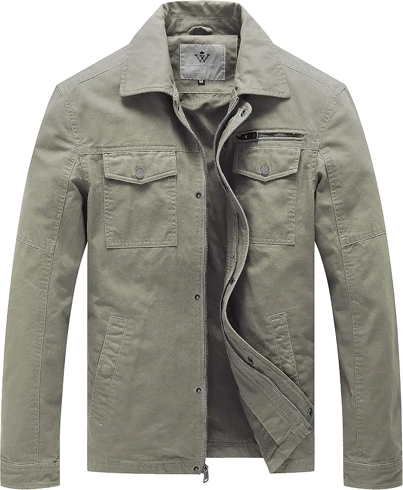 WenVen Men's Casual Canvas Cotton Military Lapel Jacket