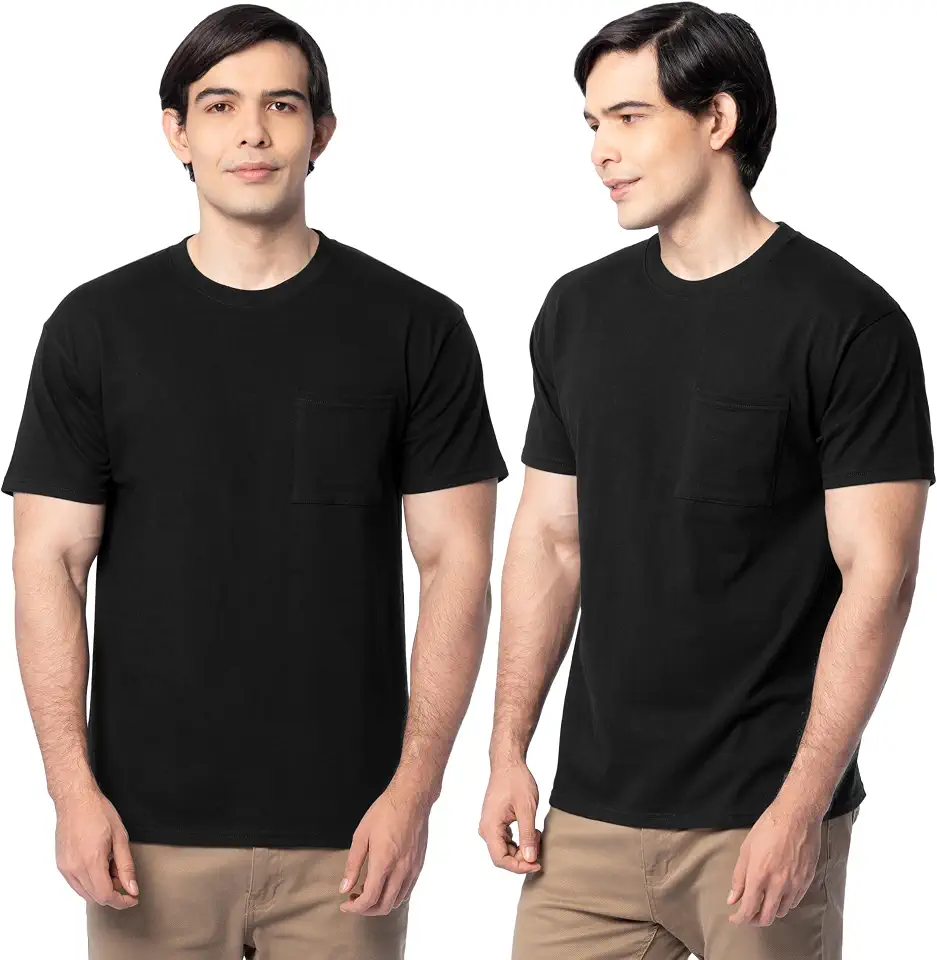 OEKO-TEX STANDARD 100 Fruit of the Loom Men's Eversoft Cotton Short Sleeve Pocket T-Shirts, Breathable & Tag Free, 2-Pack
