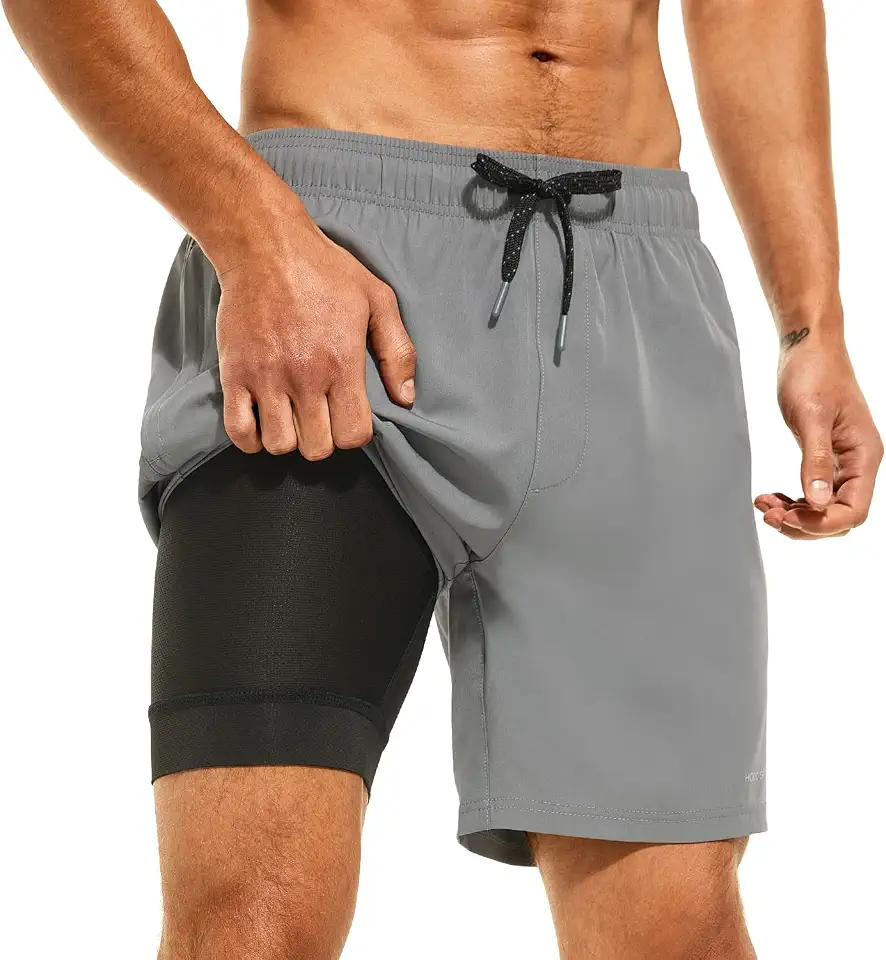 HODOSPORTS Mens 7" Swim Trunks with Compression Liner S-6XL Quick Dry Swimming Shorts Zipper Pockets Swimsuits
