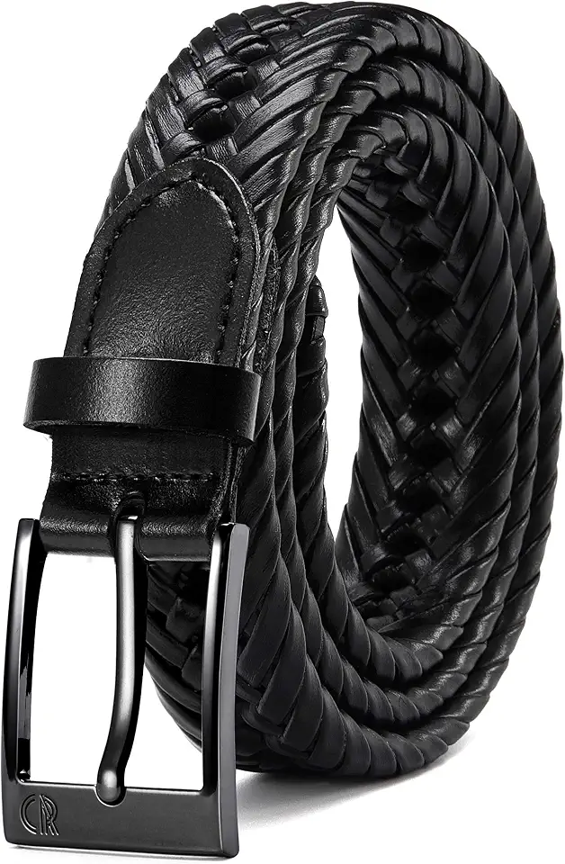 Global Recycled Standard CHAOREN Mens Leather Braided Woven Belt 1 1/8" - Fully Adjustable & Comfort