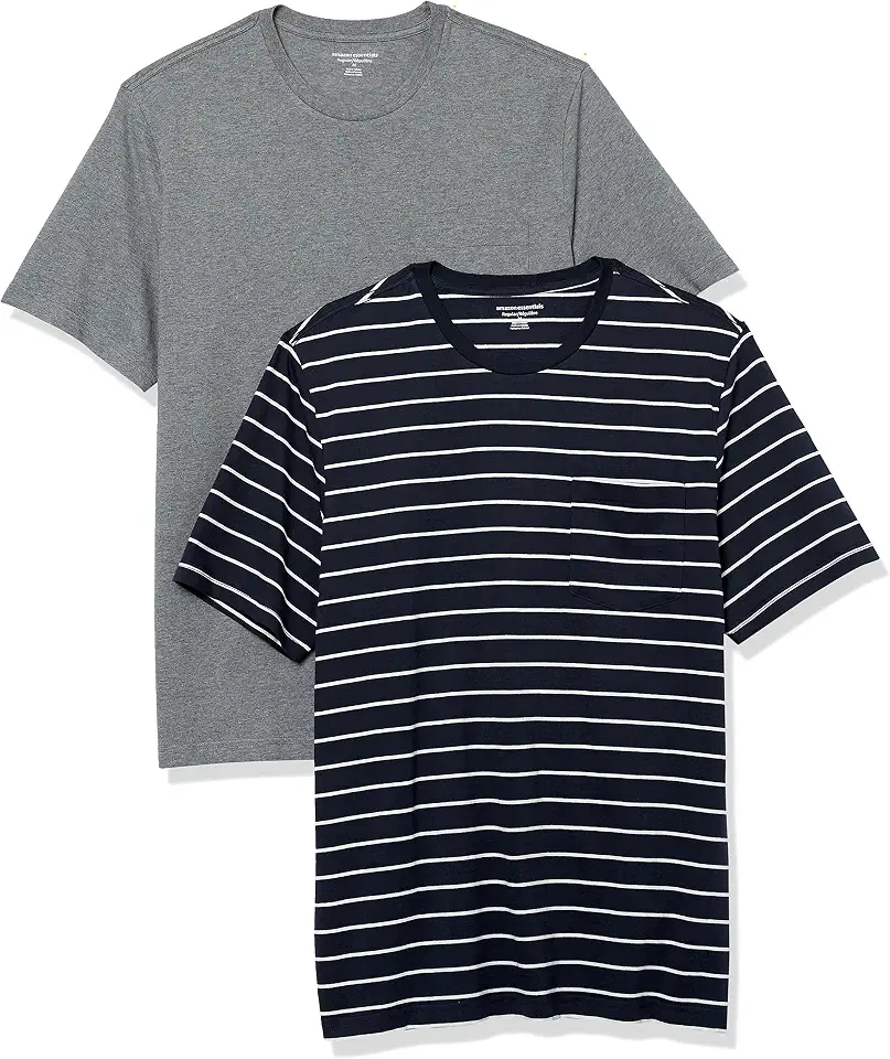 Men's Grey Striped Short Sleeve Crewneck T Shirt