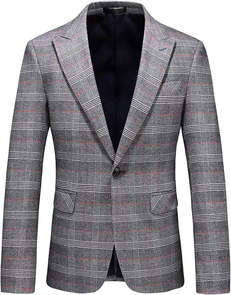 Mens Plaid Blazer Sports Coat Casual Slim Fit Checkered Blazer for Men Wedding