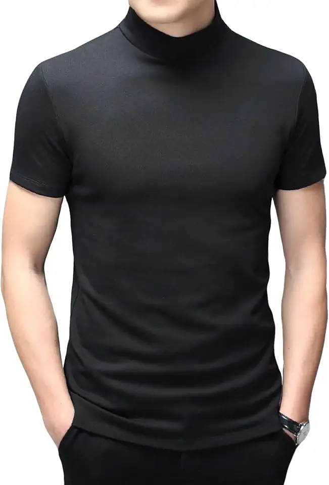 Men's T Shirt Short Sleeve Basic Mock Turtleneck Tops
