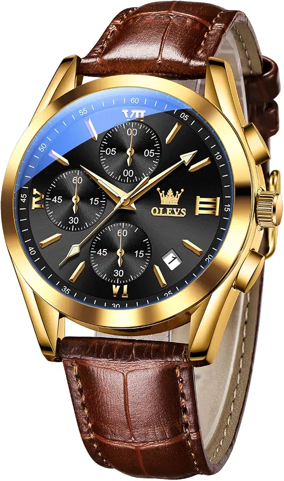 OLEVS Men's Casual Leather Watches Big Face Chronograph Watch for Men