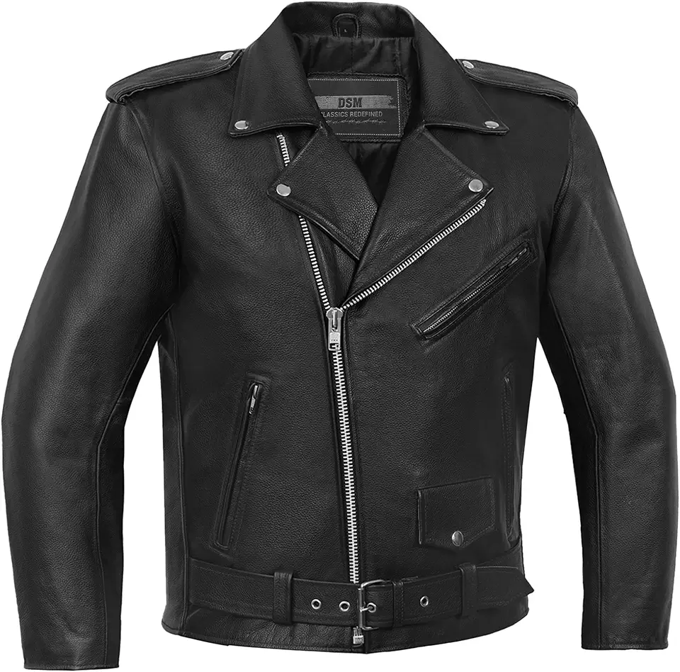 Daniel Smart Men Motorcycle Leather Jacket Black Economy Biker Leather Jacket with inside Pockets & Heavy Duty Zippers