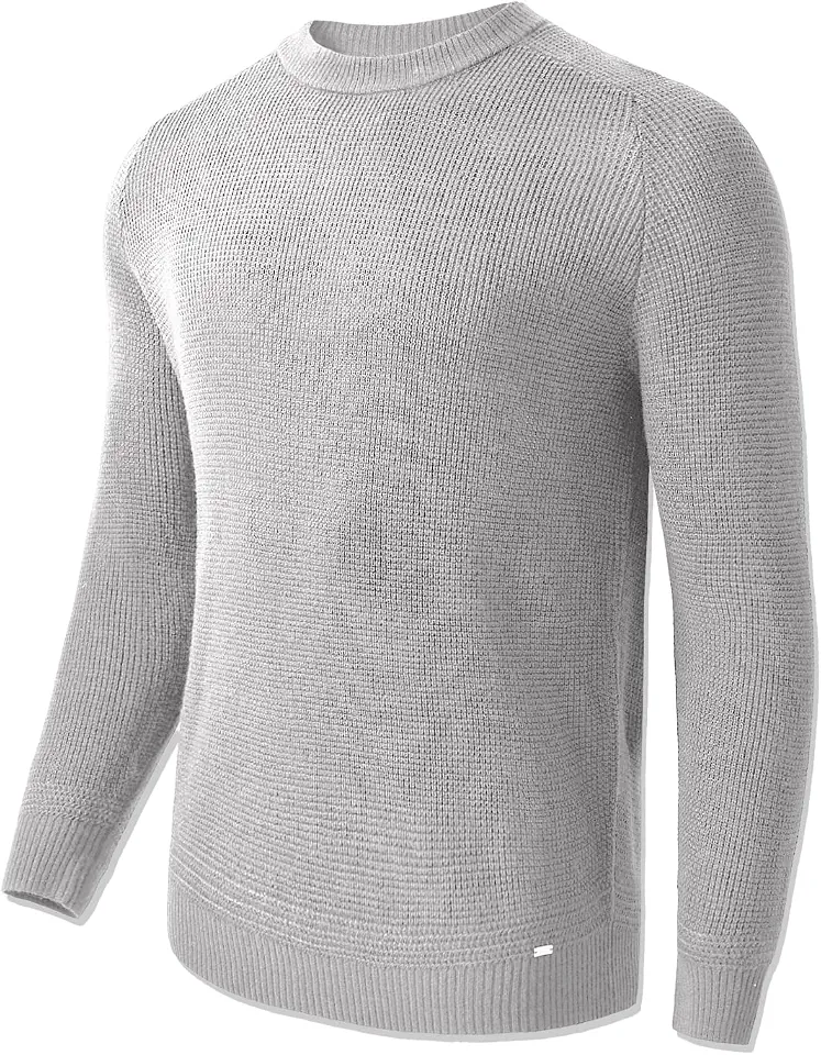 zhilifs Men's Wool Blend Crewneck Sweater Waffle Knit Pullover Regular Fit Long Sleeve Lightweight Layering Top 6048