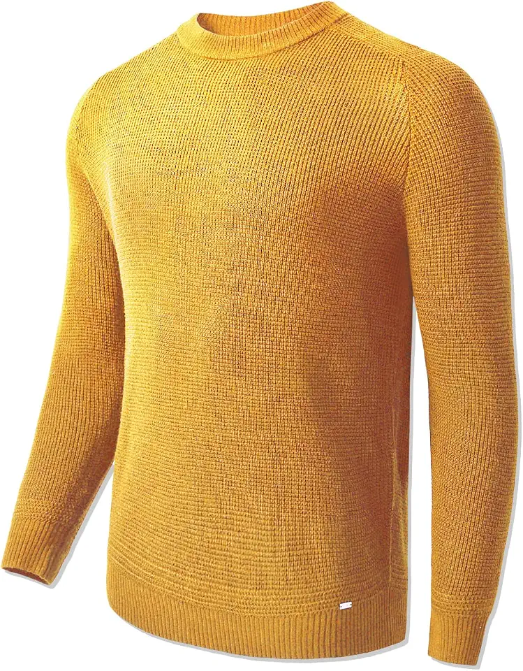 zhilifs Men's Wool Blend Crewneck Sweater Waffle Knit Pullover Regular Fit Long Sleeve Lightweight Layering Top 6048