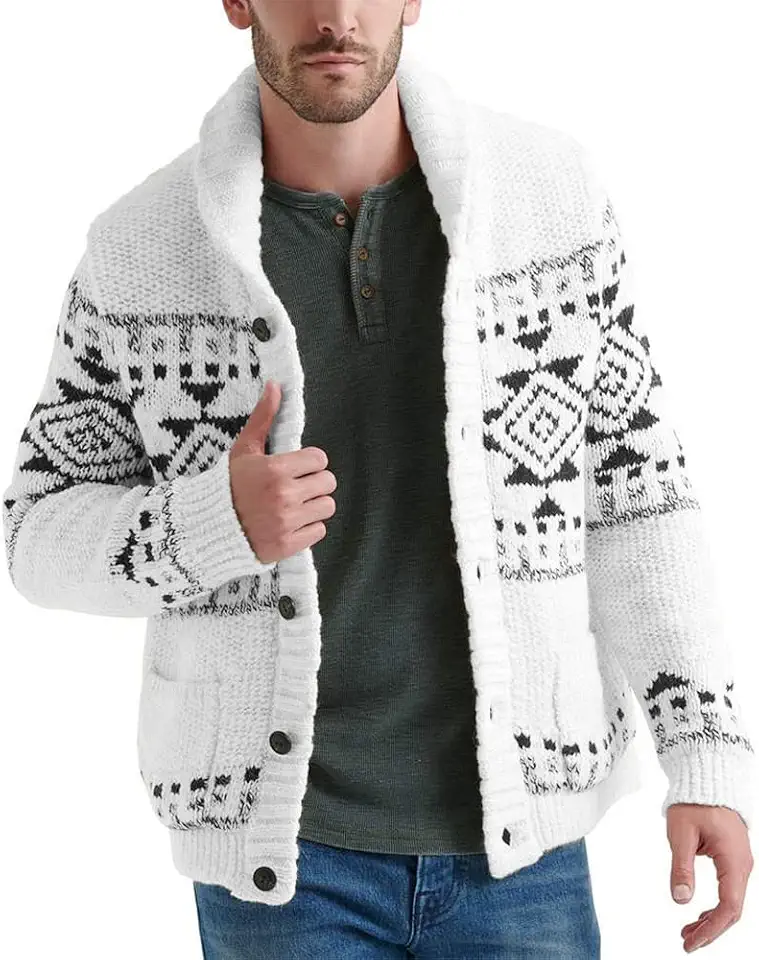 Esobo Men's Shawl Collar Cardigan Sweater Multi-Color Button Down Knitted Sweaters with Pockets