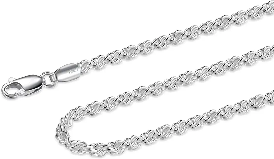 925 Sterling Silver Rope Chain 2.5mm Silver Chain Necklace for Men Women
