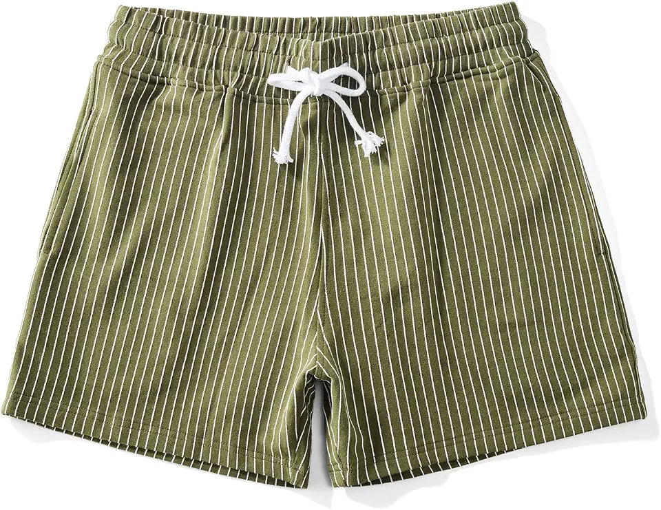 Men's 5" Striped Terry Shorts Cotton Stretch with Pockets