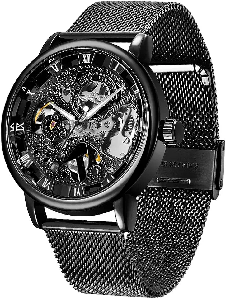 Men's Mesh Strap Mechanical Skeleton Watch,Fashion Sports Business Casual Waterproof Watch for Men