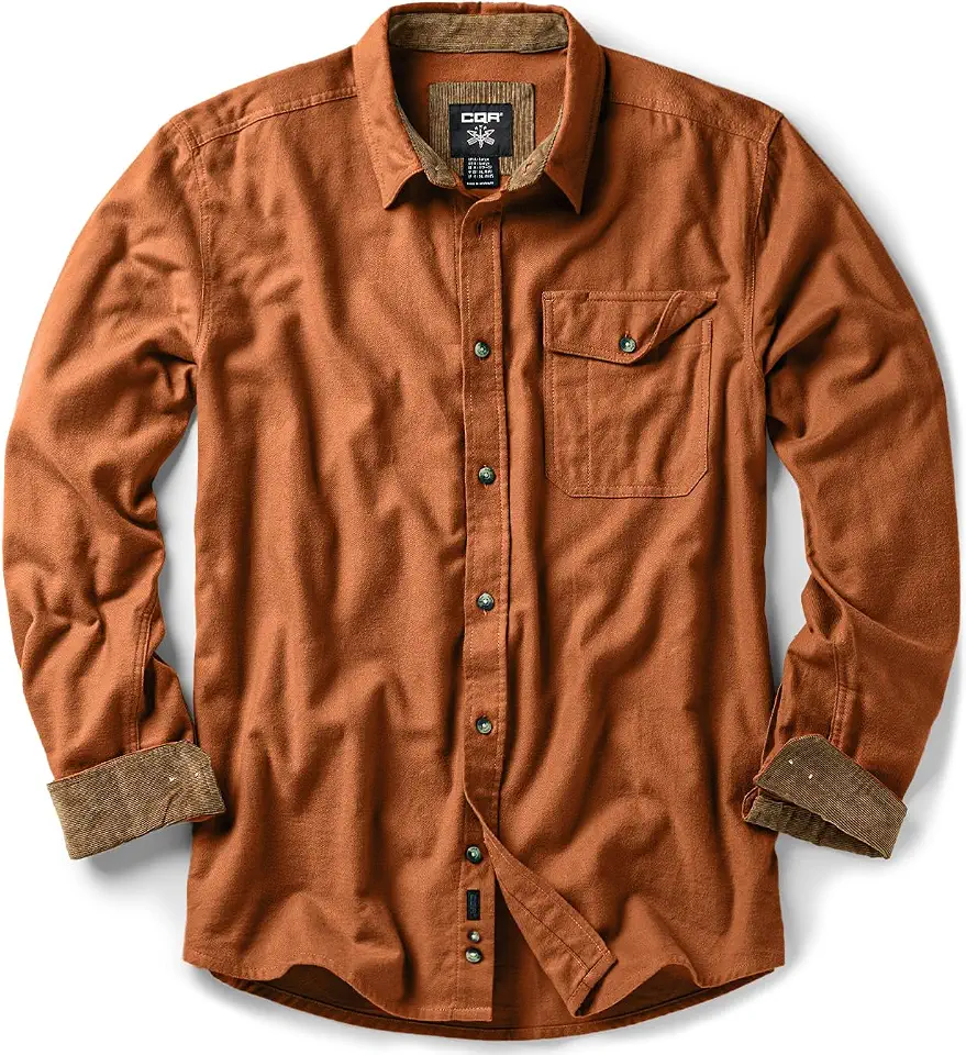 CQR Men's 100% All Cotton Button Down Flannel Shirts, Long Sleeve Brushed Warm Soft Casual Outdoor Plaid Shirt