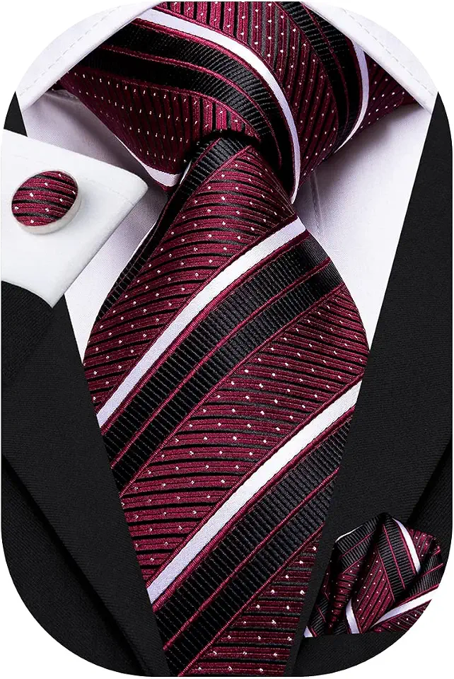 Hi-Tie Silk Ties for Men Plaid Paisley Striped Necktie Pocket Square Cufflinks Set Formal Business