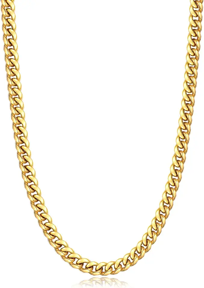 Jewlpire Silver/Black/Gold Chain for Men, Cuban Link Chain Necklace for Men Women, 4mm/6mm Mens Necklace 18K Gold Plated/316L Stainless Steel Mens Chains Necklaces 18/20/22/24/26 Inch