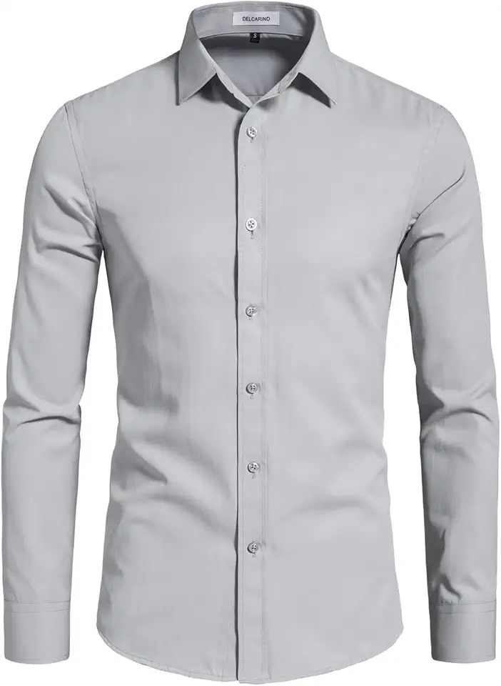 Men's Long Sleeve Button Up Shirts Solid Slim Fit Casual Business Formal Dress Shirt