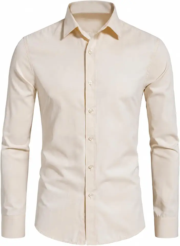 Men's Long Sleeve Button Up Shirts Solid Slim Fit Casual Business Formal Dress Shirt