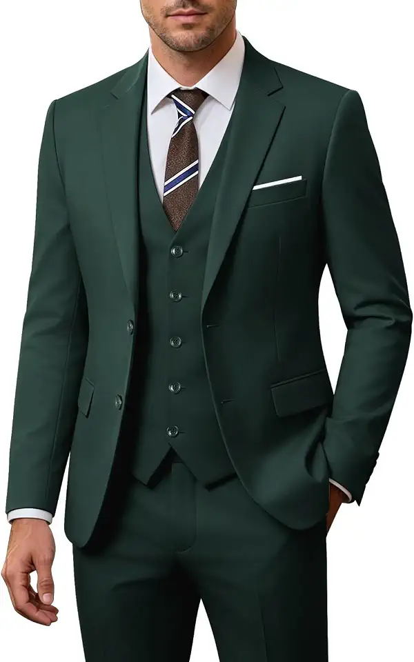 Men's 3 Piece Slim Fit Suit Set, Jacket Vest and Pants for Men