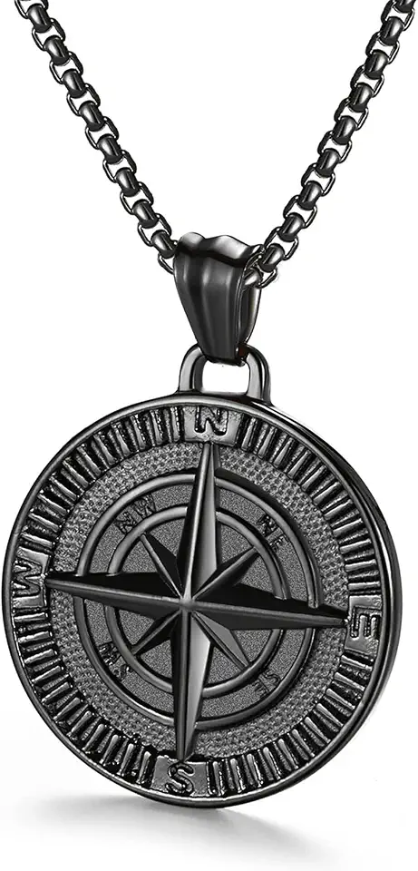 Men's Compass Pendant Necklace Navigator for Male Jewelry