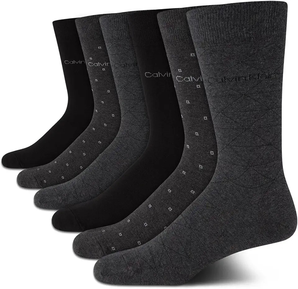 Calvin Klein Mens 6 Pack Soft Cotton Blend Dress Crew Socks