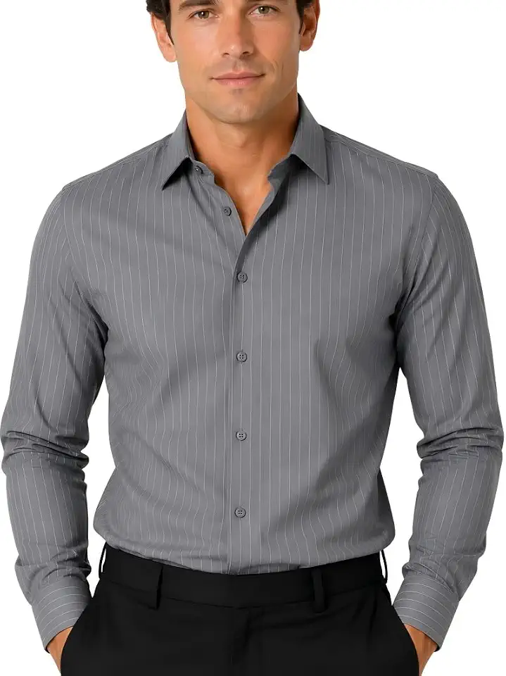 FAHIZO Men's Dress Shirt Regular Fit Casual Long Sleeve Stripe Stretch Solid