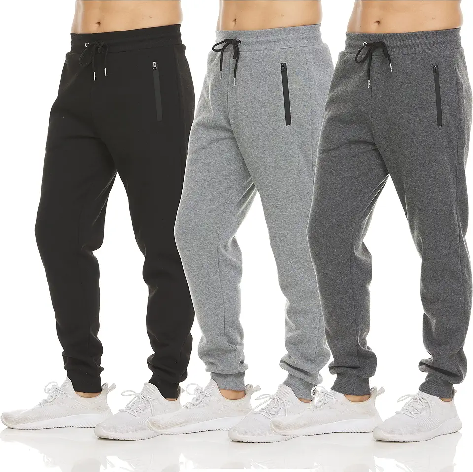 PURE CHAMP Sweatpants for Men 3 Pack Fleece Athletic Workout Joggers Mens Sweatpants with Zipper Pockets Size S-3XL