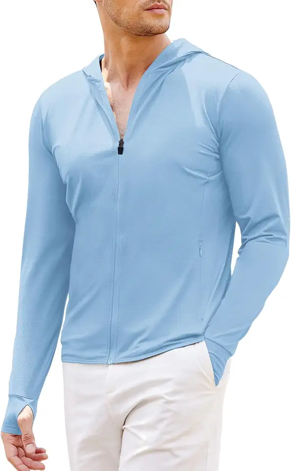 COOFANDY Full-Zip Men's Lightweight Hoodie UPF 50 - Breathable Sun Protection Jacket with Pockets for Golf, Fishing, Hiking