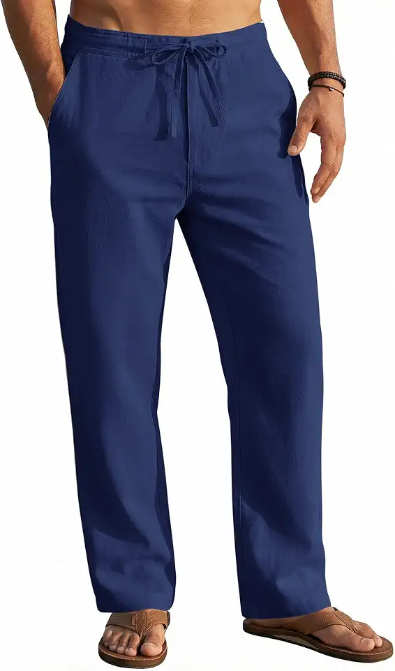 COOFANDY Men's Casual Linen Pants Elastic Waist Drawstring Yoga Beach Pants Lightweight Loose Fit Trousers with Pockets