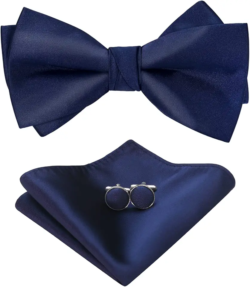 HOULIFE Bow Ties for Men Formal Satin Bowties Pre-tied Style Classic Tuxedo Bowtie Handkerchiefs Cufflinks Sets for Wedding