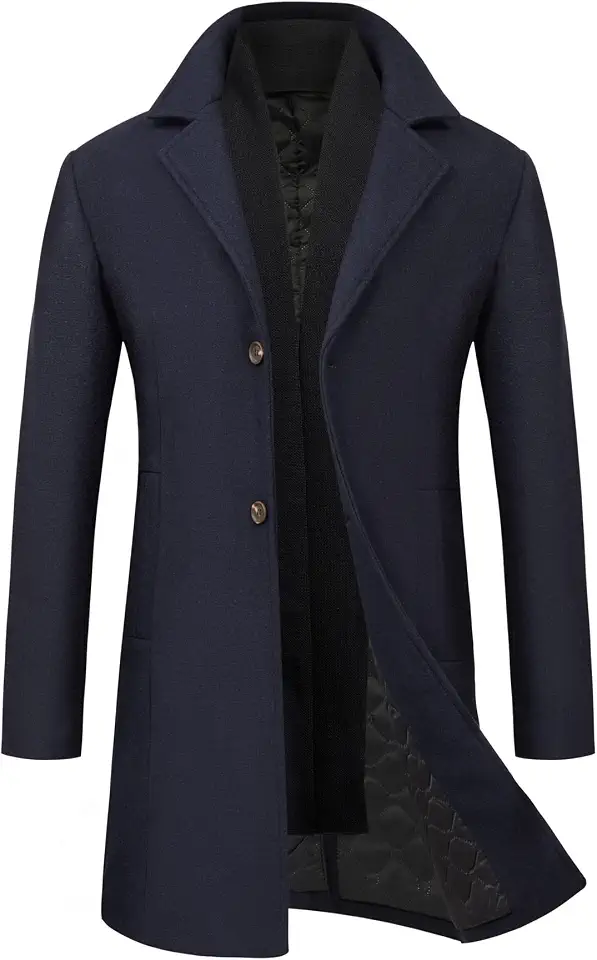 Global Recycled Standard WULFUL Men Wool Trench Coat Slim Fit Winter Coat