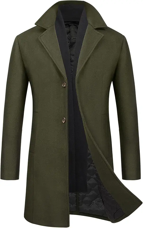 WULFUL Men Wool Trench Coat Slim Fit Winter Coat