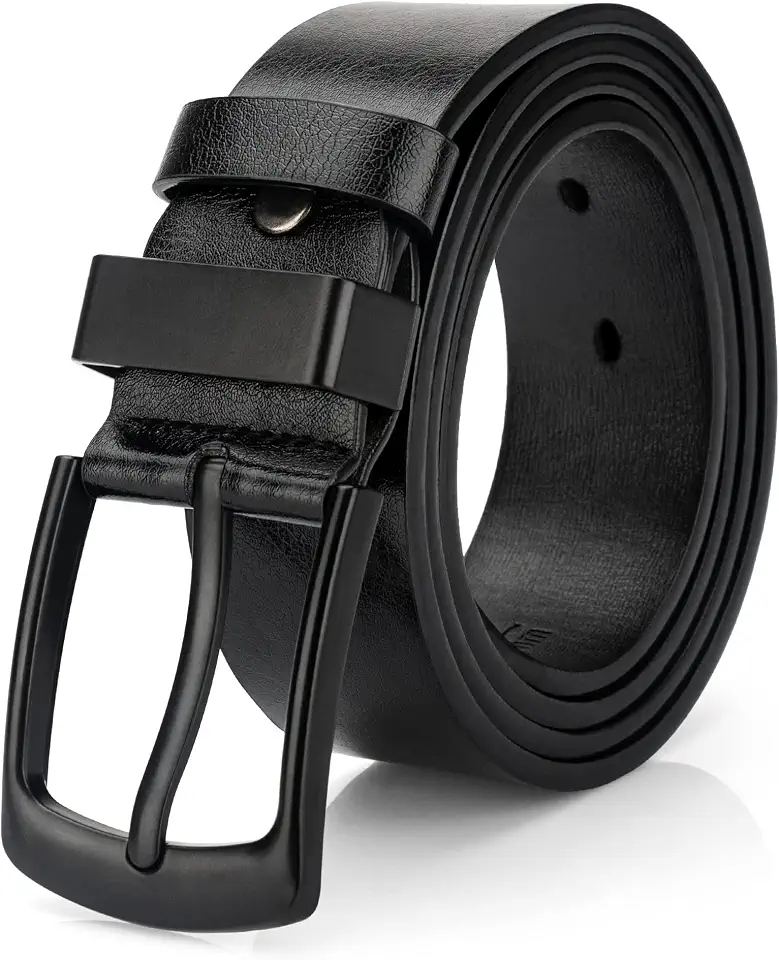 maikun Mens Casual Dress Belt, Mens Black Leather Belt for Jeans Work
