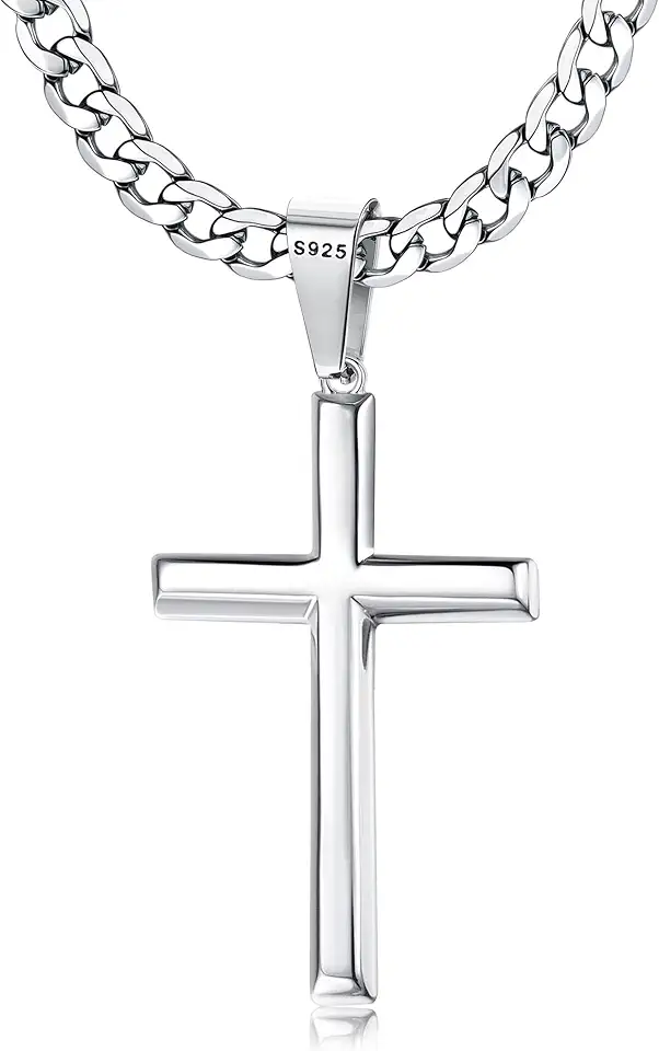 Besteel 925 Sterling Silver Cross Necklace for Men Women Chain 16-30 Inches
