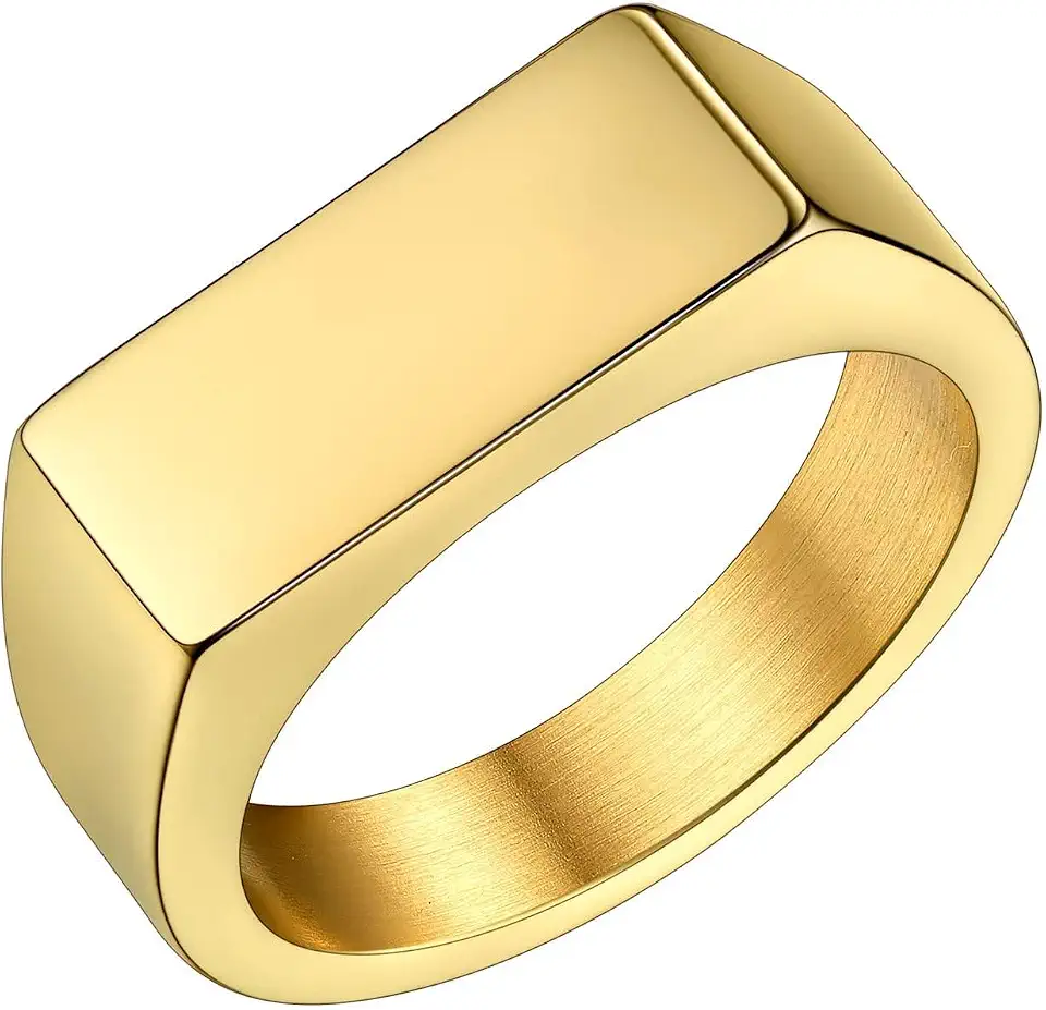 Recycled Claim Standard 100 Bestyle Stainless Steel Signet Ring for Men Women Square Biker Pinky Rings
