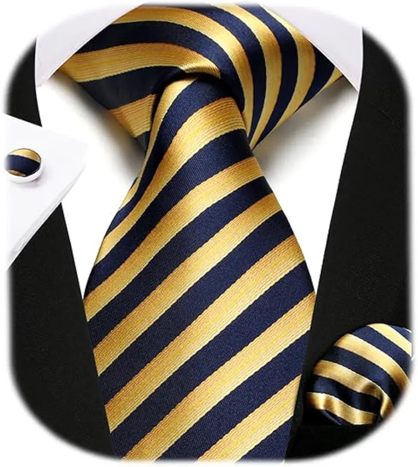 Enlision Mens Ties Stripe Tie and Pocket Square Set Classic Formal Woven Neckties Handkerchief Cufflinks Wedding
