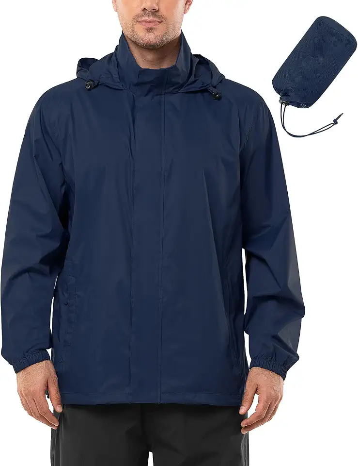Global Recycled Standard Outdoor Ventures Men's Rain Jacket Waterproof Lightweight Packable Raincoat
