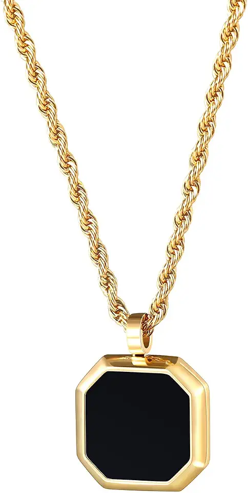 TRUMIUM Black Onyx Pendant Necklace for Men Women 14k Gold Plated Necklace