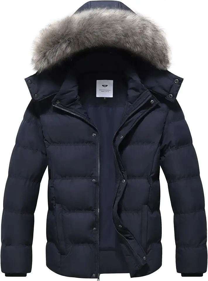Men's Navy Fur Hooded Down Parka