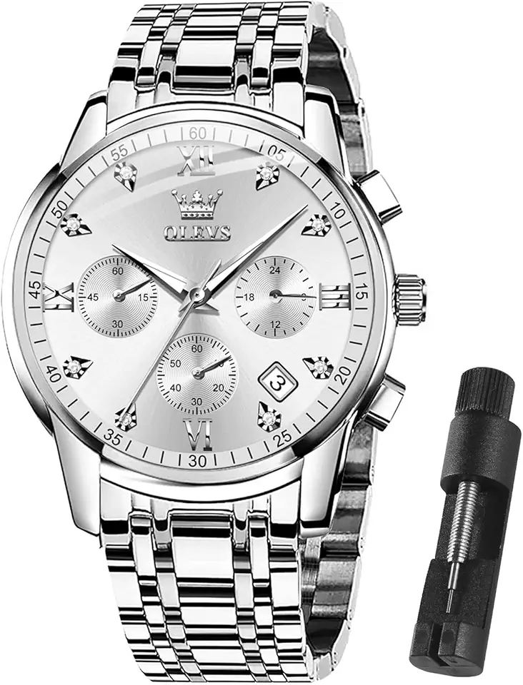 OLEVS Men Multifunction Watch, Multi Dial Waterproof Luminous Chronograph Men's Watch with Date Gift for Men,Stainless Steel Watches for Men,Classic Men Wrist Watch
