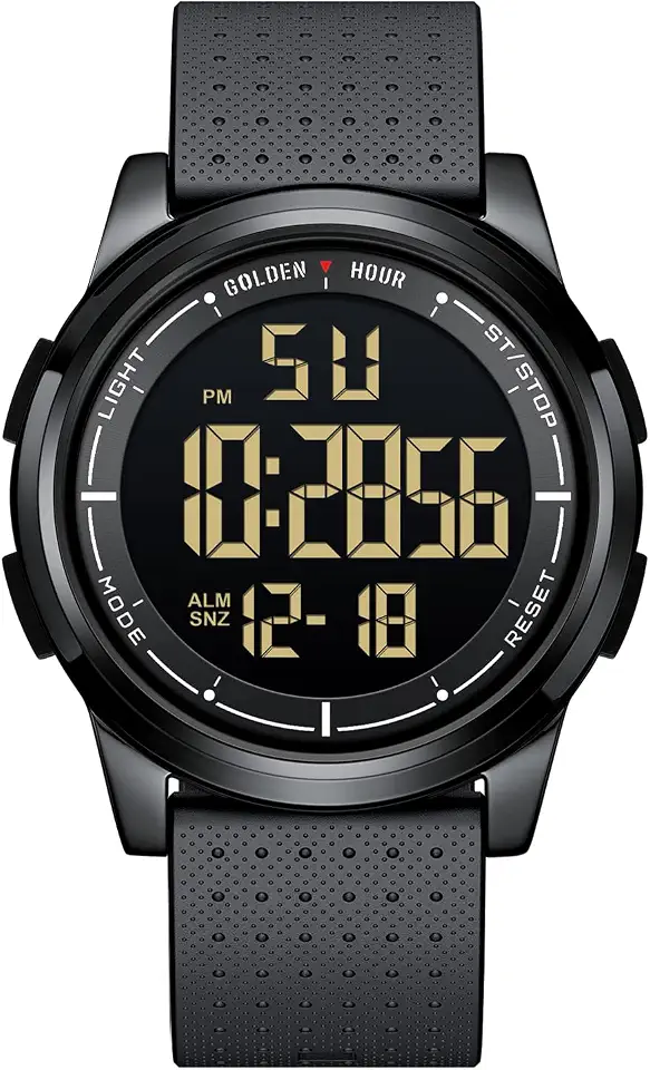 GOLDEN HOUR Ultra-Thin Minimalist Sports Waterproof Digital Men's Watches with Wide-Angle Display Rubber Strap Wristwatch for Men Women