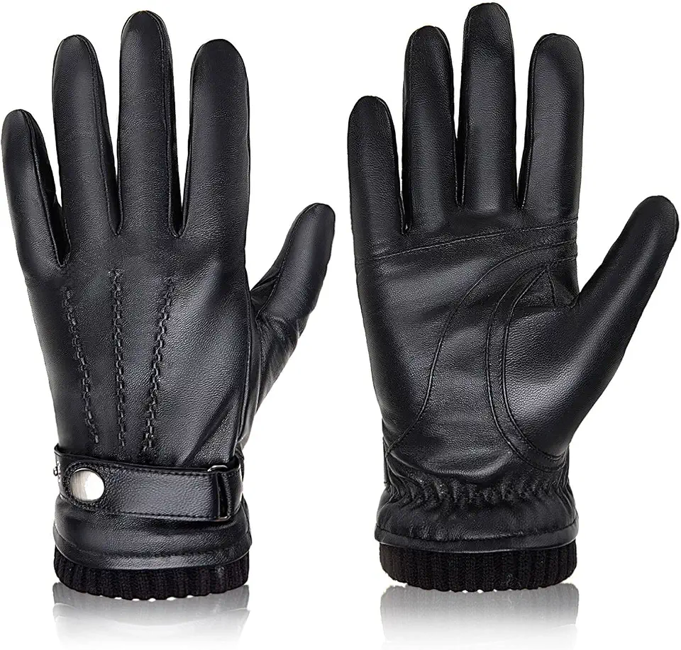 BISON DENIM Winter Leather Gloves for Men Sheepskin Men Driving Gloves