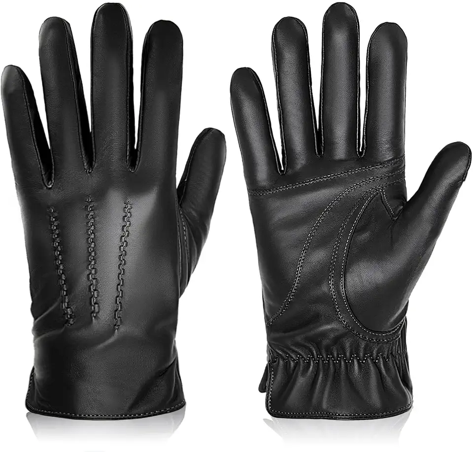 BISON DENIM Winter Sheepskin Leather Gloves for Men Warm Driving Gloves