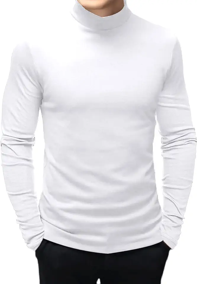 Men's Fashion Mock Turtleneck T-Shirts Long Sleeve Pullover Sweater Basic Designed Undershirt Slim Fit Top