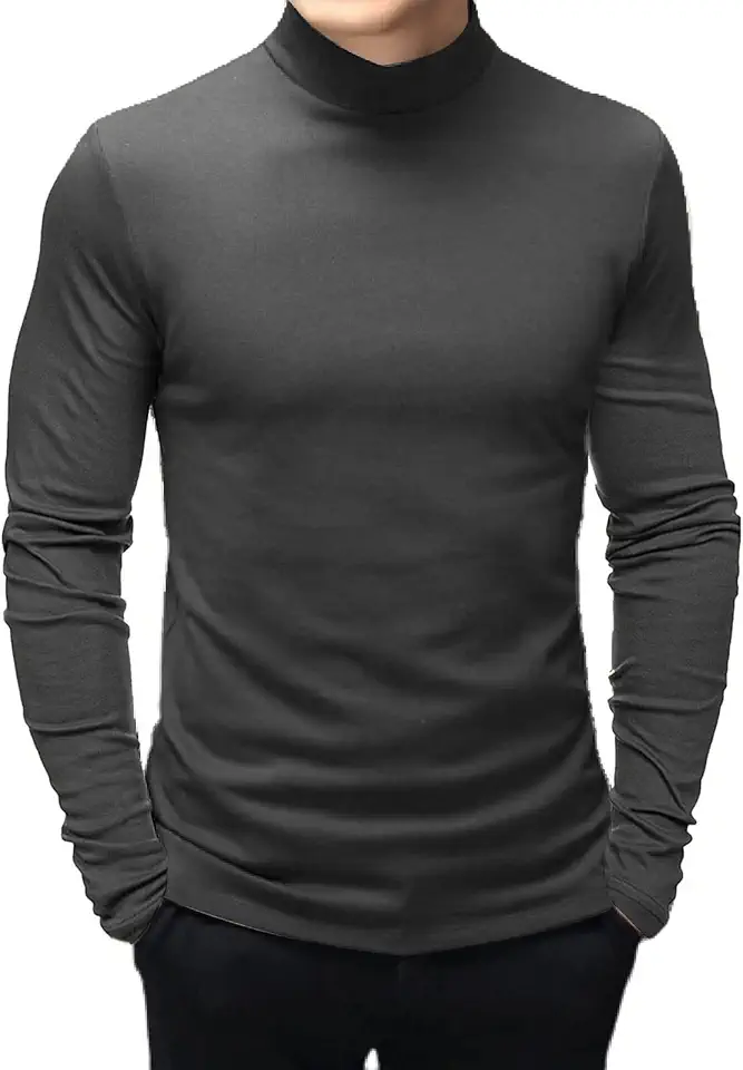 Men's Fashion Mock Turtleneck T-Shirts Long Sleeve Pullover Sweater Basic Designed Undershirt Slim Fit Top